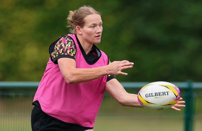 210825 - Wales Women Rugby World Cup Training Session - Carys Cox during a Wales training session ahead of their first Women’s Rugby World Cup match against Scotland