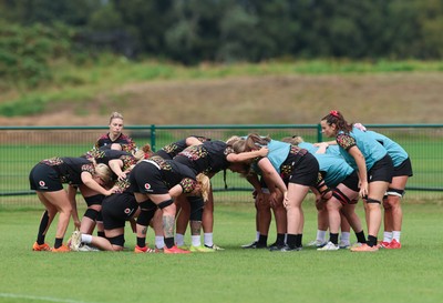 210825 - Wales Women Rugby World Cup Training Session - The team during a Wales training session ahead of their first Women’s Rugby World Cup match against Scotland