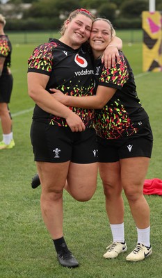210825 - Wales Women Rugby World Cup Training Session - Gwenllian Pyrs and Kelsey Jones during a Wales training session ahead of their first Women’s Rugby World Cup match against Scotland