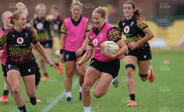 210825 - Wales Women Rugby World Cup Training Session - Carys Cox during a Wales training session ahead of their first Women’s Rugby World Cup match against Scotland