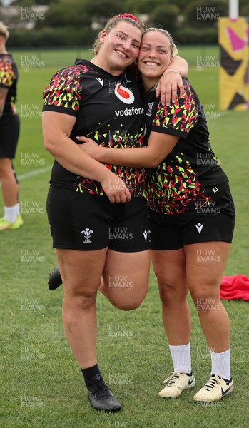 210825 - Wales Women Rugby World Cup Training Session - Gwenllian Pyrs and Kelsey Jones during a Wales training session ahead of their first Women’s Rugby World Cup match against Scotland