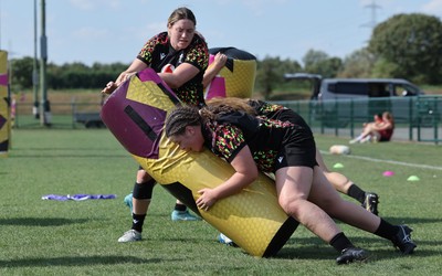 250825 - Wales Women Rugby World Cup Training Session - Maisie Davies and Gwen Crabb during a Wales training session ahead of their Women’s Rugby World Cup match against Canada