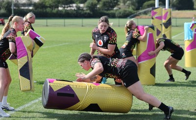 250825 - Wales Women Rugby World Cup Training Session - Maisie Davies and Gwen Crabb during a Wales training session ahead of their Women’s Rugby World Cup match against Canada