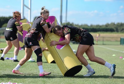 250825 - Wales Women Rugby World Cup Training Session - Keira Bevan and Carys Cox during a Wales training session ahead of their Women’s Rugby World Cup match against Canada