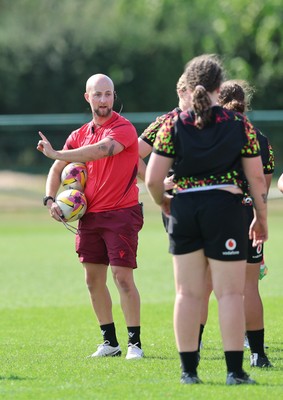 250825 - Wales Women Rugby World Cup Training Session - Gareth Harris, strength and conditioning coach, during a Wales training session ahead of their Women’s Rugby World Cup match against Canada