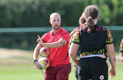 250825 - Wales Women Rugby World Cup Training Session - Gareth Harris, strength and conditioning coach, during a Wales training session ahead of their Women’s Rugby World Cup match against Canada