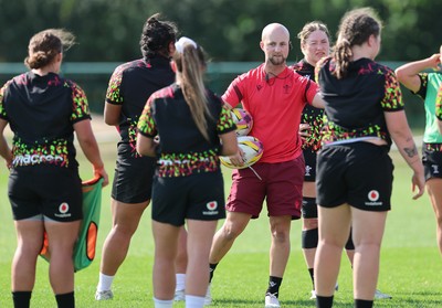 250825 - Wales Women Rugby World Cup Training Session - Gareth Harris, strength and conditioning coach, during a Wales training session ahead of their Women’s Rugby World Cup match against Canada