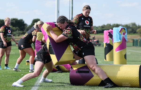 250825 - Wales Women Rugby World Cup Training Session - Maisie Davies and Gwen Crabb during a Wales training session ahead of their Women’s Rugby World Cup match against Canada