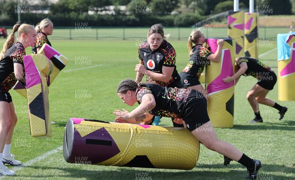 250825 - Wales Women Rugby World Cup Training Session - Maisie Davies and Gwen Crabb during a Wales training session ahead of their Women’s Rugby World Cup match against Canada