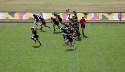 280825 - Wales Women Rugby World Cup Training Session - The squad warm up during a Wales rugby training session ahead of their Women’s Rugby World Cup match against Canada