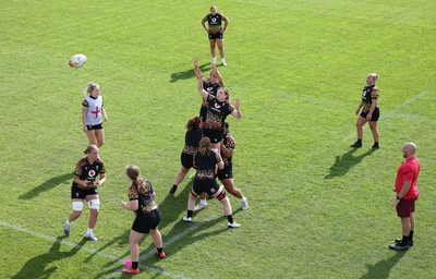 280825 - Wales Women Rugby World Cup Training Session - Branwen Metcalfe and Gwen Crabb during a Wales rugby training session ahead of their Women’s Rugby World Cup match against Canada