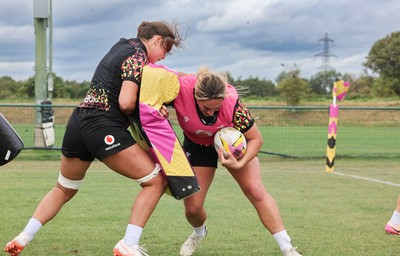 280825 - Wales Women Rugby World Cup Training Session - Courtney Keight during a Wales rugby training session ahead of their Women’s Rugby World Cup match against Canada