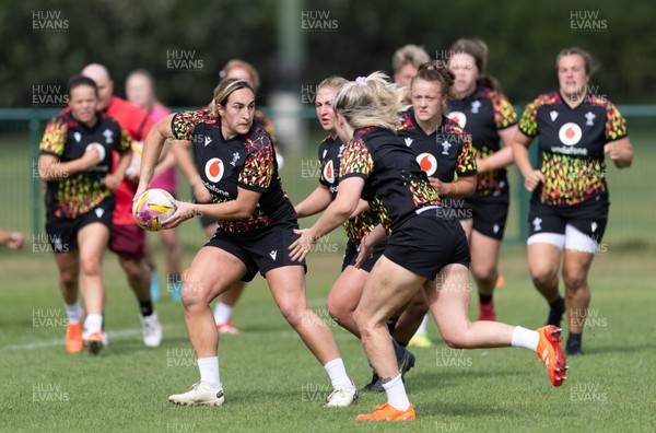 280825 - Wales Women Rugby World Cup Training Session - Courtney Keight during a Wales rugby training session ahead of their Women’s Rugby World Cup match against Canada