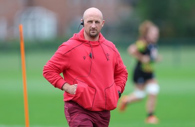 180825 - Wales Women Training Session - Mike Hill, Wales Women forwards coach during a Wales Women training session ahead of their first Women’s Rugby World Cup match against Scotland