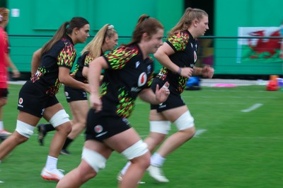 180825 - Wales Women Training Session - The team warm up during a Wales Women training session ahead of their first Women’s Rugby World Cup match against Scotland