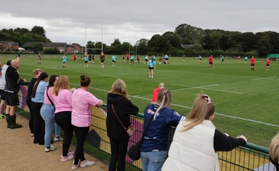 180825 - Wales Women Training Session - Rugby fans watch the team during a Wales Women training session ahead of their first Women’s Rugby World Cup match against Scotland