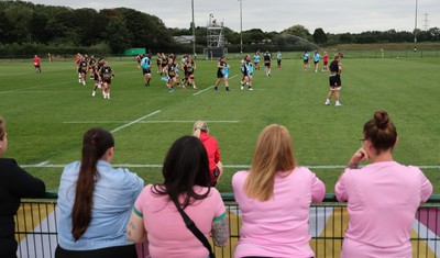180825 - Wales Women Training Session - Rugby fans watch the team during a Wales Women training session ahead of their first Women’s Rugby World Cup match against Scotland