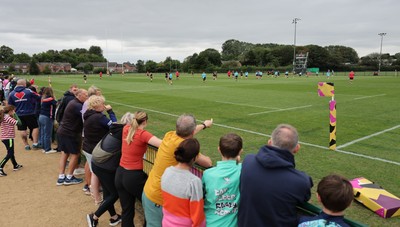 180825 - Wales Women Training Session - Rugby fans watch the team during a Wales Women training session ahead of their first Women’s Rugby World Cup match against Scotland