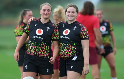 180825 - Wales Women Training Session - Tilly Vucaj and Maisie Davies during a Wales Women training session ahead of their first Women’s Rugby World Cup match against Scotland