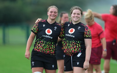 180825 - Wales Women Training Session - Tilly Vucaj and Maisie Davies during a Wales Women training session ahead of their first Women’s Rugby World Cup match against Scotland