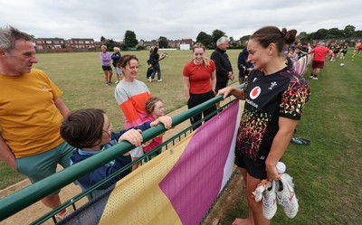 180825 - Wales Women Training Session - Wales’  Jasmine Joyce with rugby fans who watched the Wales Women training session ahead of their first Women’s Rugby World Cup match against Scotland