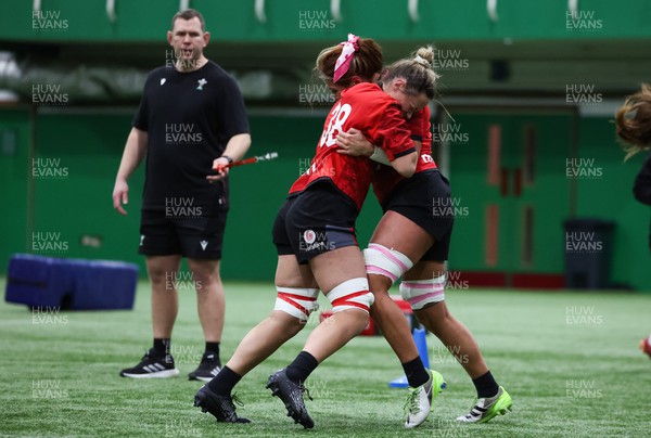 120324 - Wales Women skills session - Georgia Evans and Alisha Butchers during a skills session ahead of the start of the Women’s 6 Nations