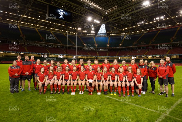 291119 - Wales Women Captains Run, Principality Stadium -  Wales Women squad pose for a squad photograph at the Principality Stadium ahead of their match against the Barbarians