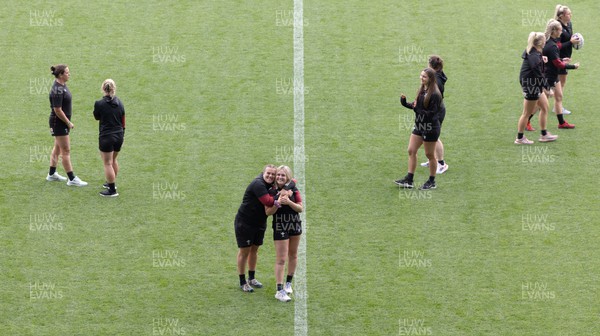 261023 - Wales’ Women Stadium Orientation and Kickers Session - Carys Phillips and Alex Callender during a stadium orientation session at the Forsyth Barr Stadium in Dunedin where they will play New Zealand in WCV1 on Saturday
