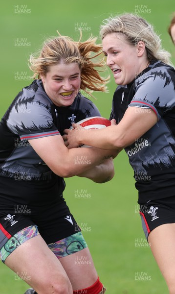 010923 - Wales Women Rugby training session - Bethan Lewis with Alex Callender during a training session in the build up to the WXV matches in New Zealand