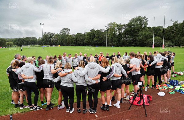010923 - Wales Women Rugby training session - The Wales Women squad huddle together during a training session in the build up to the WXV matches in New Zealand