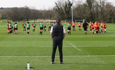 010421 - Wales Women Rugby Squad Training session - Wales mens head coach Wayne Pivac looks on during the Wales women training session