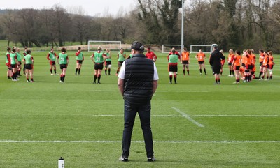 010421 - Wales Women Rugby Squad Training session - Wales mens head coach Wayne Pivac looks on during the Wales women training session