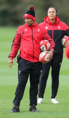 010421 - Wales Women Rugby Squad Training session - Wales Women head coach Warren Abrahams during training session ahead of the start of the Women's Six Nations