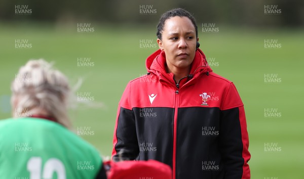 010421 - Wales Women Rugby Squad Training session - Assistant coach Sophie Spence during training session ahead of the start of the Women's Six Nations 