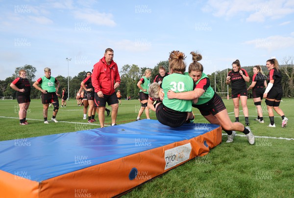 210922 - Wales Women RWC Training Session - Ioan Cunningham looks on during a training session ahead of departure to New Zealand for the Rugby World Cup