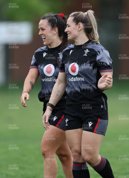 250423 - Wales Women Rugby Training Session - Ffion Lewis and Kerin Lake during a training session at Parma Rugby Club ahead of the TicTok Women’s 6 Nations match against Italy