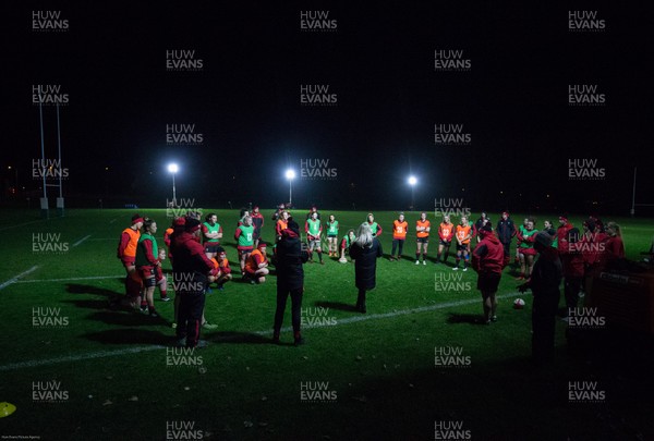 291020 - Wales Women Rugby Squad Training Session - The Wales Women squad are told at the end of their training session that their Six Nations match against Scotland has been postponed
