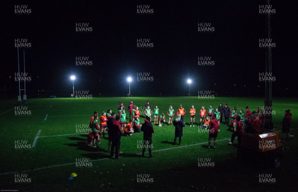 291020 - Wales Women Rugby Squad Training Session - The Wales Women squad are told at the end of their training session that their Six Nations match against Scotland has been postponed