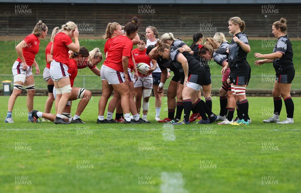 300922 - Wales Women Rugby Training Session - Wales and USA scrum down during a combined training session ahead of the start of the Women’s Rugby World Cup