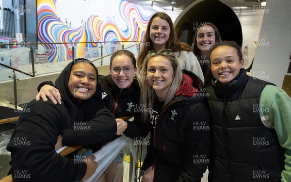 131023 - Members of the Wales Women squad take the Wellington Tram to the overlook the city as they get some down time after their first training session in New Zealand Left to right, Sisilia Tuipulotu, Kat Evans and Hannah Bluck, Kate Williams, Nel Metcalfe and Megan Davies