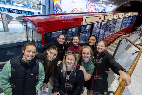 131023 - Members of the Wales Women squad take the Wellington Tram to the overlook the city as they get some down time after their first training session in New Zealand Left to right, Megan Davies, Bryonie King, Kat Evans, Hannah Bluck, Abbey Constable, Abbie Fleming, Sisilia Tuipulotu and Carys Cox
