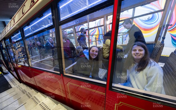 131023 - Members of the Wales Women squad take the Wellington Tram to the overlook the city as they get some down time after their first training session in New Zealand Left to right, Nel Metcalfe and Kate Williams