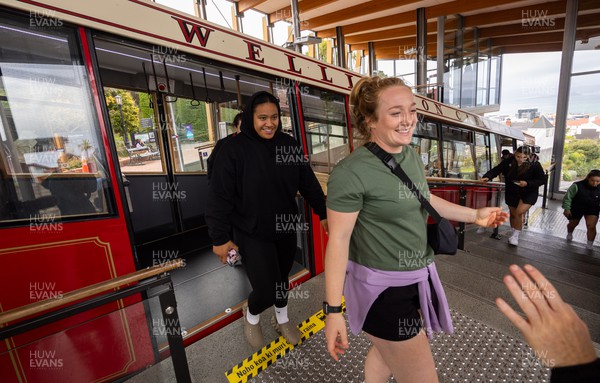 131023 - Wales Women squad members Abbie Fleming and Sisilia Tuipulotu take the Wellington Tram to the overlook the city as they get some down time after their first training session in New Zealand