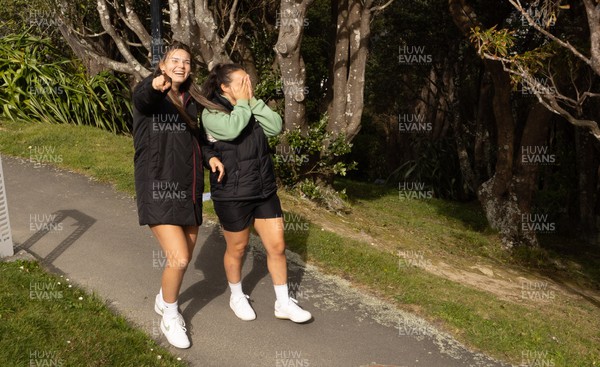 131023 - Wales squad members Bryonie King and Megan Davies take a walk overlooking Wellington after taking a tram ride as they get some down time after their first training session in New Zealand 