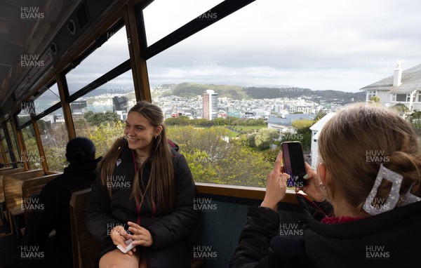 131023 - Members of the Wales Women squad, Bryonie King and Carys Cox take the Wellington Tram to the overlook the city as they get some down time after their first training session in New Zealand