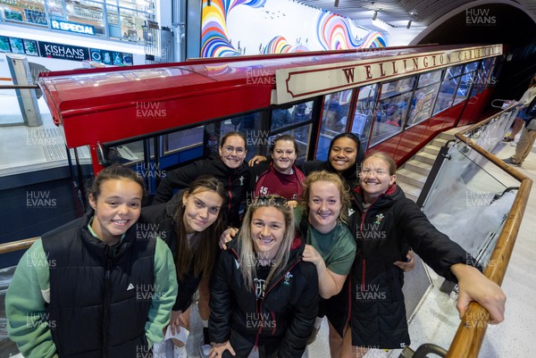 131023 - Members of the Wales Women squad take the Wellington Tram to the overlook the city as they get some down time after their first training session in New Zealand Left to right, Megan Davies, Bryonie King, Kat Evans, Hannah Bluck, Abbey Constable, Abbie Fleming, Sisilia Tuipulotu and Carys Cox