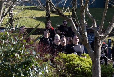 200325  Wales Women Rugby Squad travel to Edinburgh - Wales squad members make their way to the bus as Wales head to Edinburgh for the opening match of the Women’s 6 Nations against Scotland