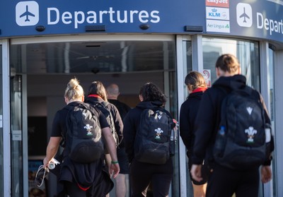 200325  Wales Women Rugby Squad travel to Edinburgh - Wales squad members make their way to departures at Bristol Airport as Wales head to Edinburgh for the opening match of the Women’s 6 Nations against Scotland