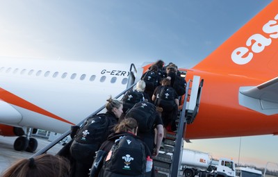 200325  Wales Women Rugby Squad travel to Edinburgh - board the flight at Bristol Airport as Wales head to Edinburgh for the opening match of the Women’s 6 Nations against Scotland