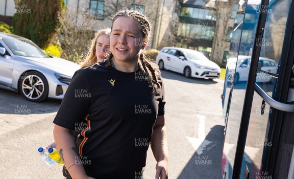 200325  Wales Women Rugby Squad travel to Edinburgh - Maisie Davies makes her way to the bus as Wales head to Edinburgh for the opening match of the Women’s 6 Nations against Scotland